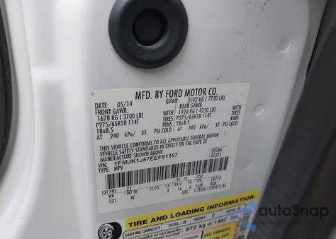 2014 Ford Expedition El Xlt z USA, uszkodzony, nr VIN 1FMJK1J57EEF51157